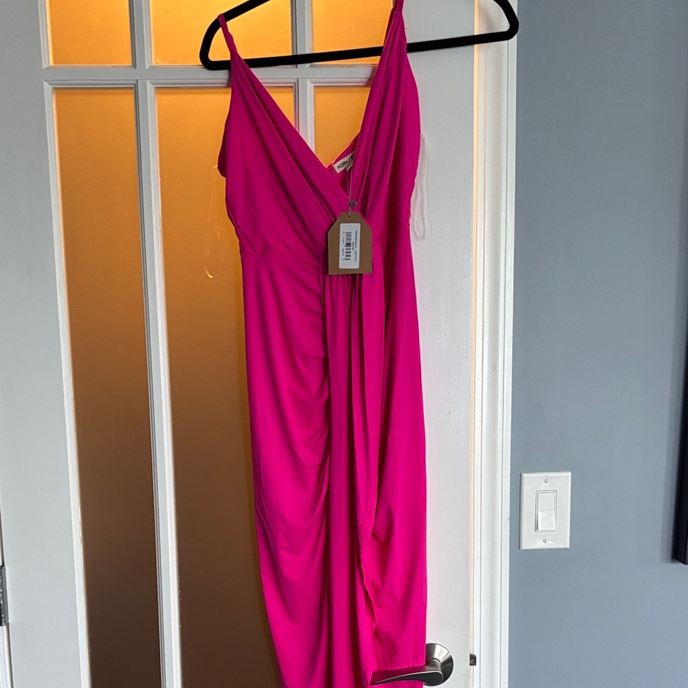 Main Strip Vibrant Pink Backless Dress